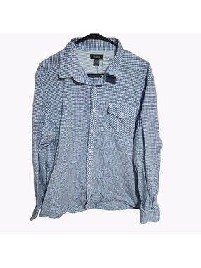 Kenneth Cole Reaction Button Up Shirt Mens Size XL Blue Plaid Long Sleeve Top